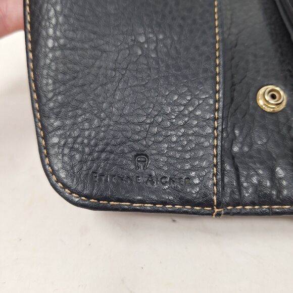 Etienne Aigner Brown Black Leather Signature Jacquard Accordian Snap Wallet - Picture 8 of 13